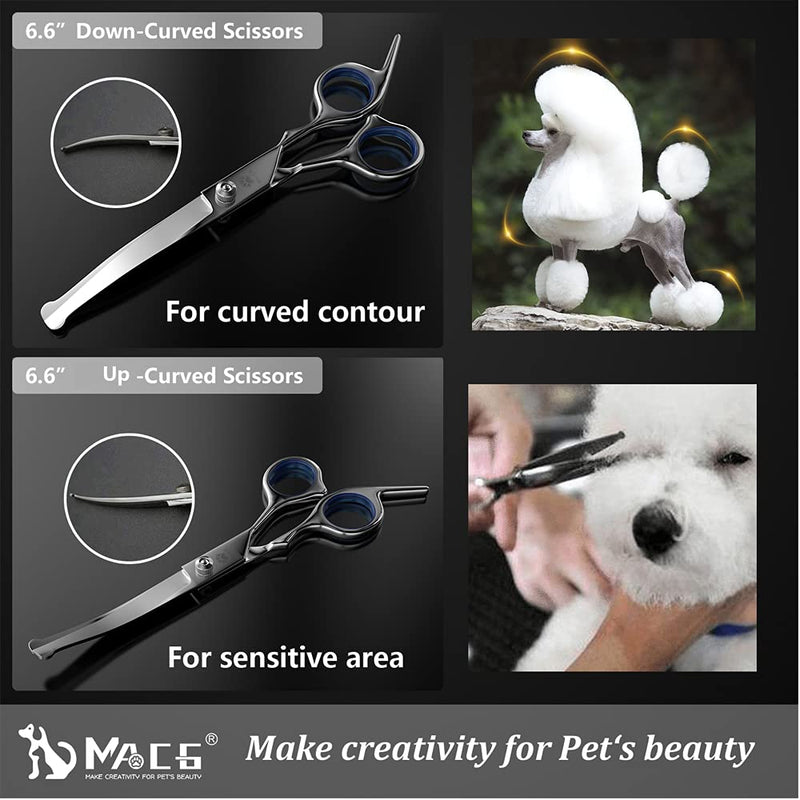 MAOCG Dog Grooming Scissors Set with Safety Round Tip, Titanium Coated Curved, Thinning and Straight Pet Grooming Scissors Kit for Dogs and Cats. - PawsPlanet Australia