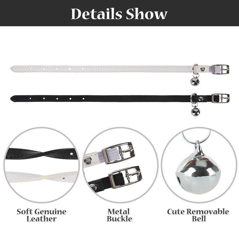 [Australia] - PUPTECK Leather Cat Collars with Bells - 2 Pack Soft Padded Pet Safety Collar for Kitten Puppy Small Dogs Cats XS Black+White 