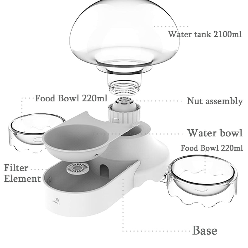 Raised Cat Bowl Automatic Filter Water Dispenser for Kitty Puppy Stress Free Pet Dish Feeder Anti Slip Feet Gravity Water Station (2X7.5 oz Dry or Wet Food Dispenser +1X71 oz Water Bowl) (Gray) GRAY - PawsPlanet Australia