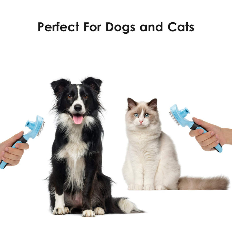 [Australia] - DTTO Dogs Brush & Cats Brush, Self Cleaning Pet Slicker Brush Professional Pet Grooming Brush for Small, Medium & Large Dogs and Cats, with Short to Long Hair,Blue Blue 