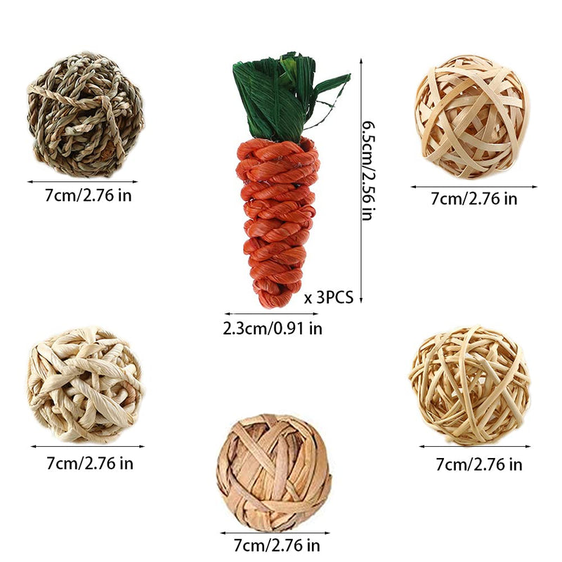 mellystore Rabbit Chew Toy 8PCS Small Animals Chew Toy Rabbit Chew Balls Hamster Chew Toy Guinea Pig Toy Natural Chew Balls for Small Animals Rabbits Chinchillas Hamsters - PawsPlanet Australia