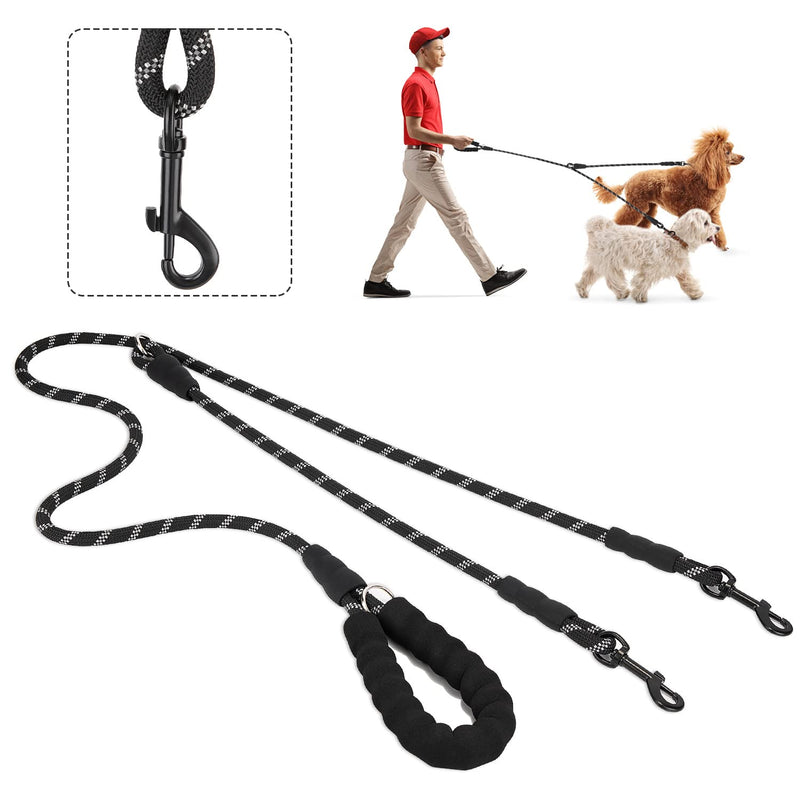 SlowTon Double Lead for 2 Dogs, 360° Rotatable No Tangle Double Leads Flexible Dog Lead Splitter for Two Dogs with Soft Padded Handle and Reflective L Black 1 - PawsPlanet Australia