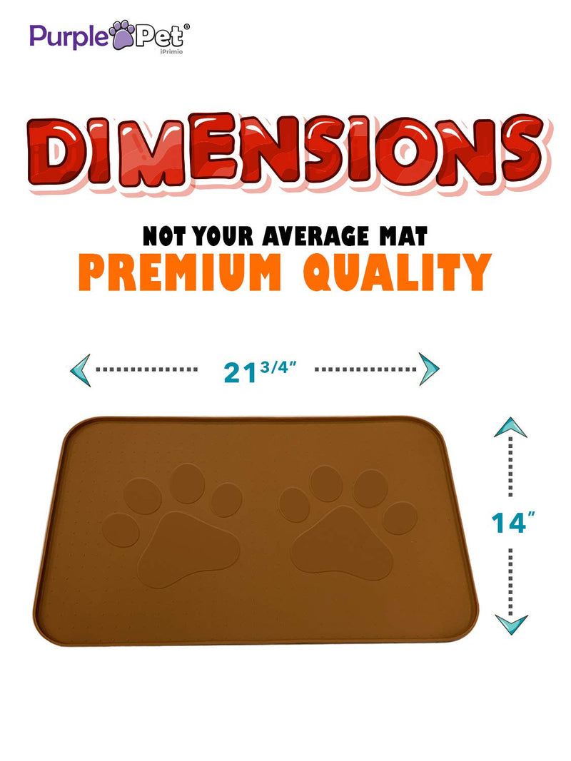 [Australia] - iPrimio Extra Large Pet Feeding Bowl Mat with Logo - FDA Silicone - Hygienic and Safe for Allergic Dogs and Cats - Prevent Pet Water Food Spills - Spill Edge Protect Floor - Non Slip Brown 22" by 14" 