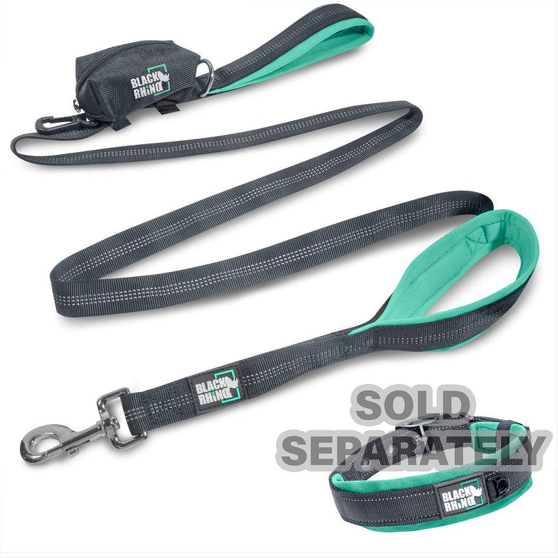 Black Rhino Dog Leash - Heavy Duty - Medium & Large Dogs | 6ft Long Leashes | Two Traffic Padded Comfort Handles for Safety Control Training - Double Handle Reflective Lead Aqua - PawsPlanet Australia