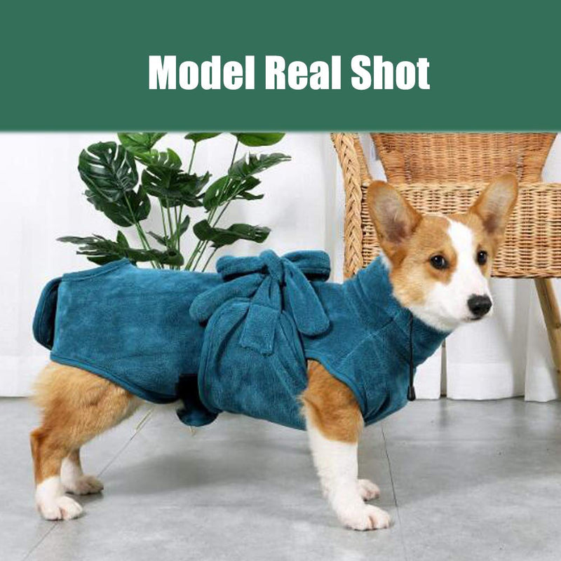 Angwis Absorbent Dog Towel Bathrobe - Dog Quick Drying Coat with Adjustable Tie-up Closure at Back - Bathing Accessories for Small Medium Large Dogs Green-XL XL(back 48-54cm) - PawsPlanet Australia