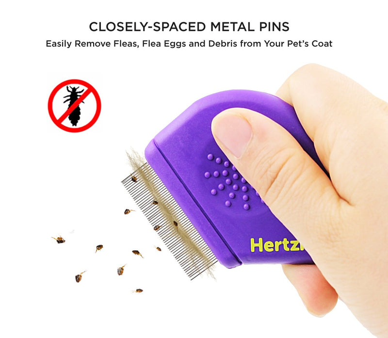 Flea Comb By Hertzko – Closely Spaced Metal Pins Removes Fleas, Flea Eggs, And Debris From Your Pet’s Coat - 10mm Metal Teeth Are Great For Short Hair Areas - Suitable For Dogs And Cats! - PawsPlanet Australia