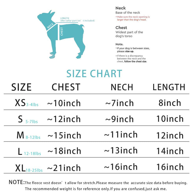 Bororo ACKERPET 2 Layers Dog Fleece Vest Half-Zip Pullover Dog Winter Coat Cold Weather Small Dog Jackets Warm Winter Clothes Windproof Puppy Sweater for Small Medium Large Dogs（ Blue XS） XS:chest~9"(Fit:3-4lbs) - PawsPlanet Australia