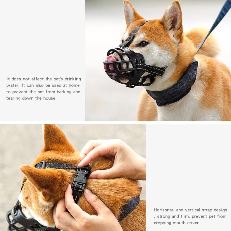 Avaner Dog Muzzle, Soft Nylon and Rubber Dog Muzzle, Silicone Dog Muzzle with Reflective Strips, Prevents Barking, Biting and Chewing Black (Size M) - PawsPlanet Australia