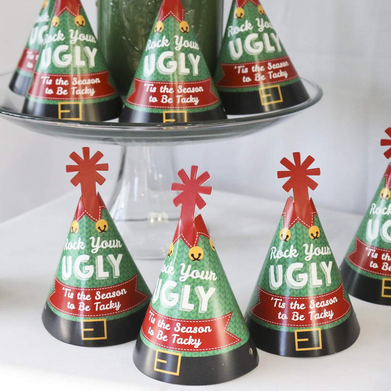 Big Dot of Happiness Ugly Sweater - Mini Cone Holiday & Christmas Party Hats - Small Little Party Hats - Set of 8 - PawsPlanet Australia