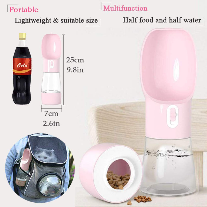 MAOCG Dog Water Bottle for Walking, Multifunctional and Portable Dog Travel Water Dispenser with Food Container,Detachable Design Combo Cup for Drinking and Eating,Suitable for Cats and Puppy Pink - PawsPlanet Australia