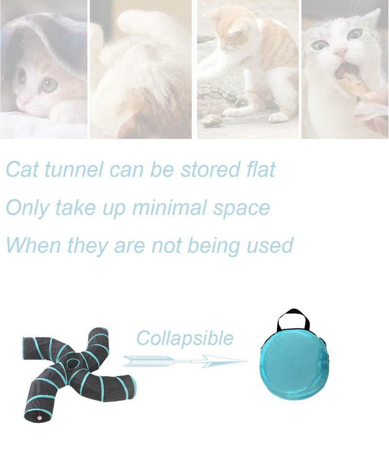 Lightweight Collapsible 5 Way Cat Tunnel with Pompom and Bells,Interactive Crinkle Pop Up Maze House Toy for Cat,Small Rabbits,Kittens,Puppy, Ferrets, Guinea Pig (4 way S-shape, Blue/Black) 4 way S-shape Blue/Black - PawsPlanet Australia