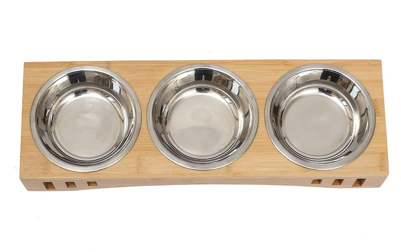 Geyecete Cat Bowls with Wooden Stand Cat Bowls with Stand Pet Dining Table Cat Feeder with Raised Bamboo Stand for Cats and Puppy Raised Dog Bowls three sizes-Triple Bowls 46*15.5*7CM Triple Bowls - PawsPlanet Australia