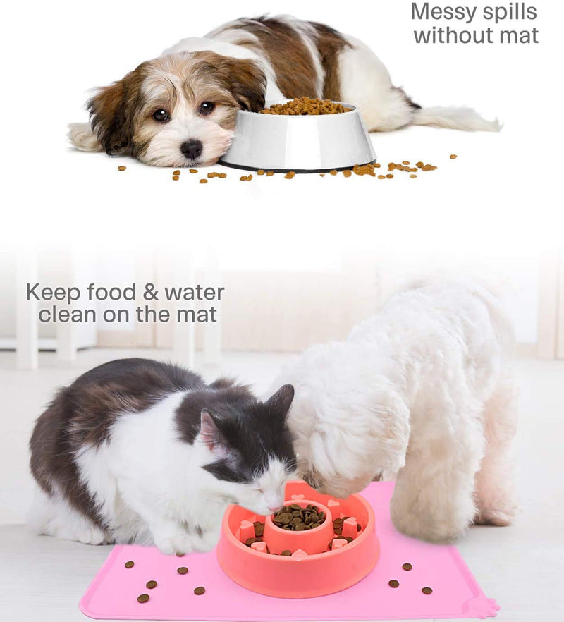 Fiyuer dog food mats 2 Pcs Non Slip Pet Feeding cat bowl mat Waterproof Dog Placemat for Food and Water Bowls 48.5x30cm Pink blue - PawsPlanet Australia