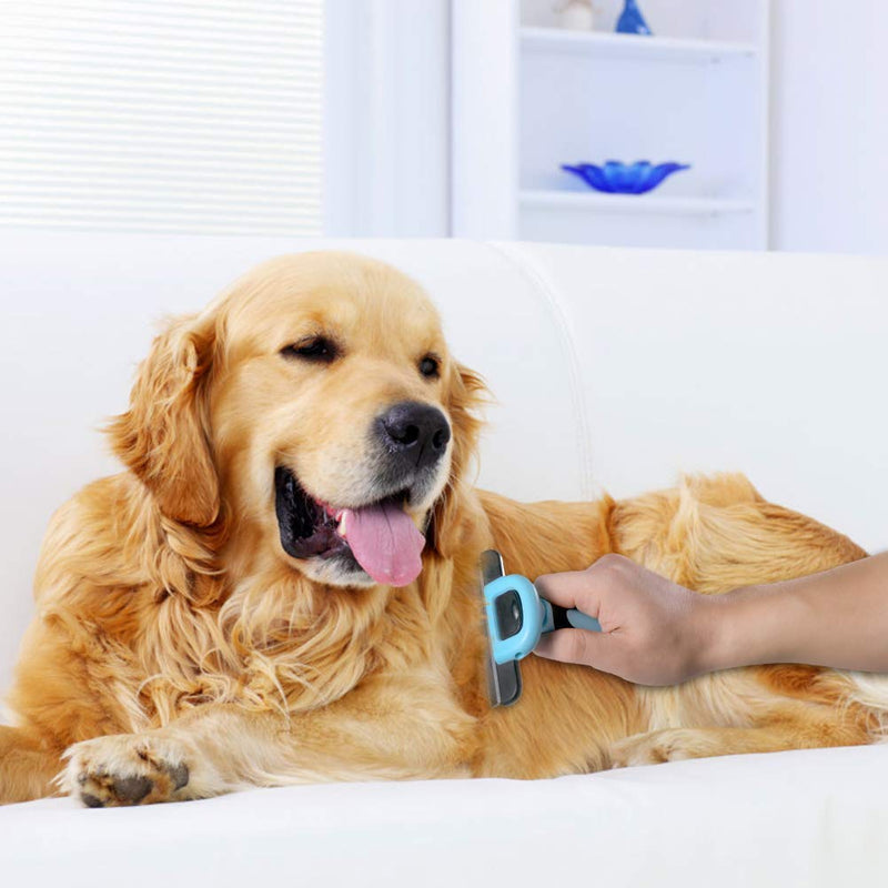 [Australia] - Pet Grooming Brush Effectively Reduces Shedding by up to 95% Professional Deshedding Tool for Dogs and Cats Blue 