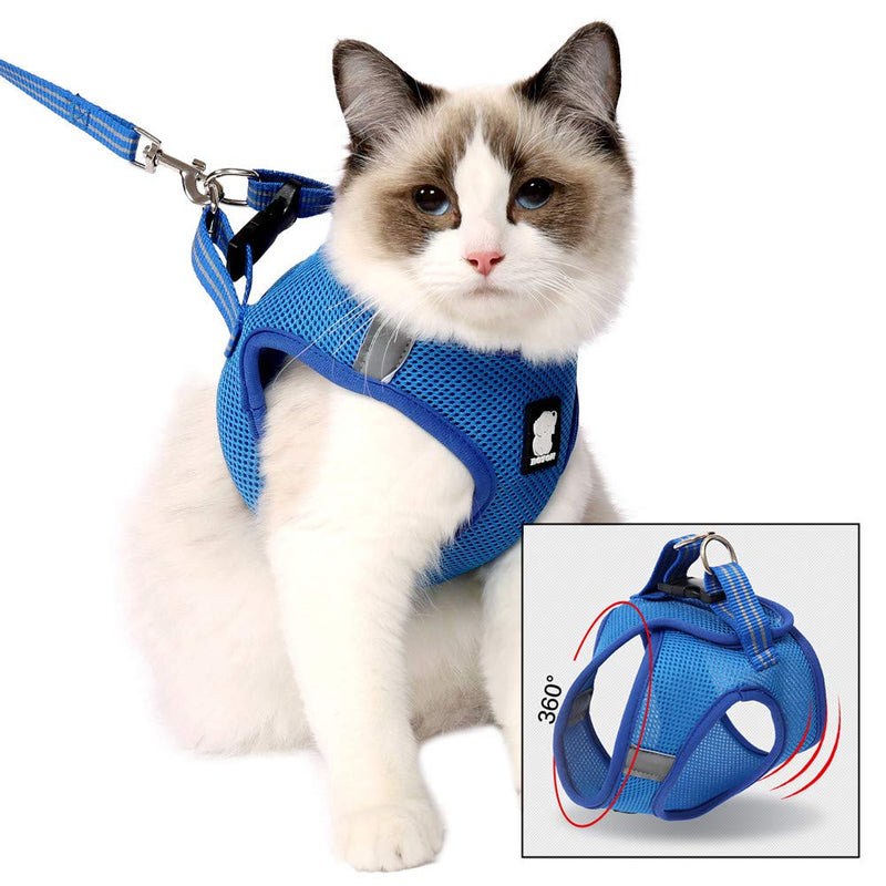 N\A Cat Harness and Leash Set Kitten Mesh Padded Vest Harnesses Escape Proof Reflective No Pull Adjustable for Puppy Running Cat Walking Jacket 1pcs Blue S - PawsPlanet Australia