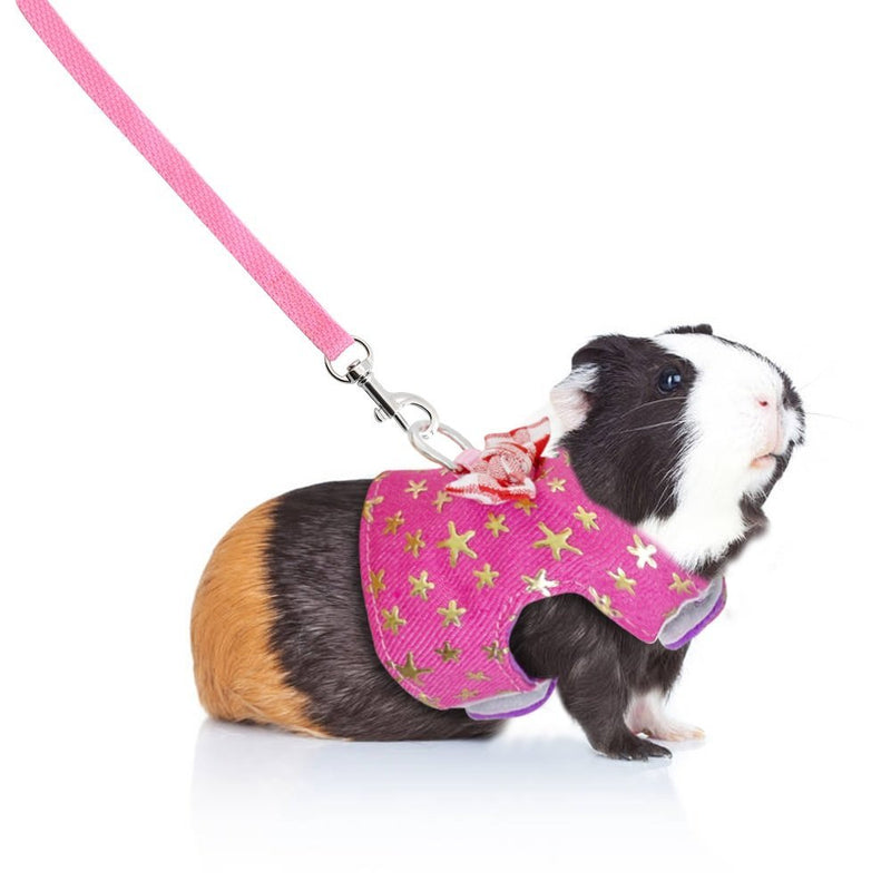 [Australia] - Stock Show Small Pet Outdoor Walking Harness Vest and Leash Set with Cute Bowknot Decor Chest Strap Harness for Rabbit Ferret Guinea Pig Bunny Hamster Puppy Kitten Clothes Accessory S Pink Star 