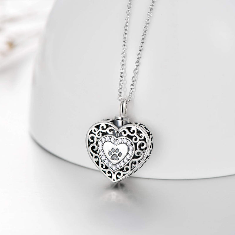 PEIMKO 925 Sterling Silver Heart Urn Necklaces Engraved Pawprint/Always in My Heart/Without Engraved/Personalized Cremation Keepsake Necklace for Ashes Pet Ashes Paw Print - PawsPlanet Australia