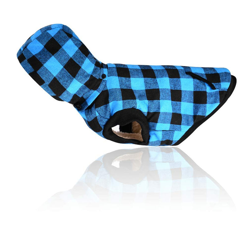 Rantow Windproof Pet Dog Jacket Winter Coat Detachable Hat Cold Weather Dog Vest Red Plaid/Blue Plaid Puppy Hoodie Sweater Clothing Outfits XXL Blue - PawsPlanet Australia