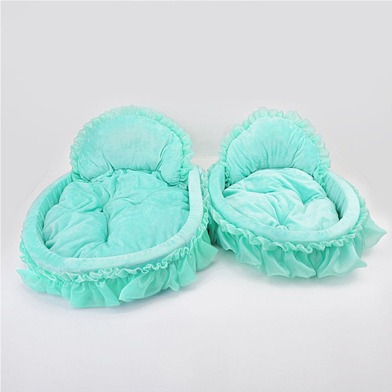 WYSBAOSHU Cute Princess Pet Bed Bow-TIE Lace Cat Dog Bed (S, Green) S - PawsPlanet Australia