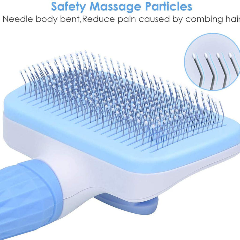 [Australia] - ZPP Pet Grooming Brush Self Cleaning Slicker Supplies Dogs Cats Tools Removes Undercoat Tangled Hair Rake Short Long Hair Mats Tangles Loose Hair Treatment Dander Dirt Massages Particle Blue 