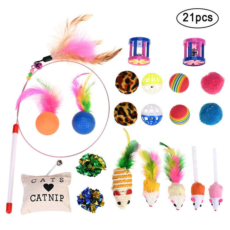 Nabance 21 Pcs Cat Toys Cat Wand Toys for Kittens Cat Teaser Toys Interactive Cat Toys Feathers Catnip Bell Crinkle Balls Mice Cat Toys Set for Indoor Kitty - PawsPlanet Australia