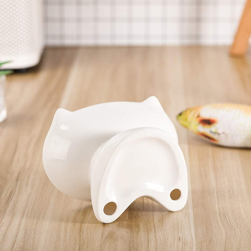 HCHLQLZ White Ceramic Tilted Elevated Cat Dog Bowl Raised Cat Food Water Bowl Dish no spill Pet Comfort Feeding Bowls - PawsPlanet Australia