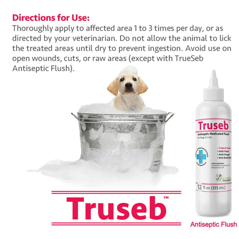 Pet Health Pharma Medicated Flush for Dogs & Cats Chlorhexidine Gluconate 0.2% and Ketoconazole 0.2% Treat Broad Spectrum, Contains Soothing Aloe Vera, Clear The Ear (Made in U.S.A) 12 Oz - PawsPlanet Australia