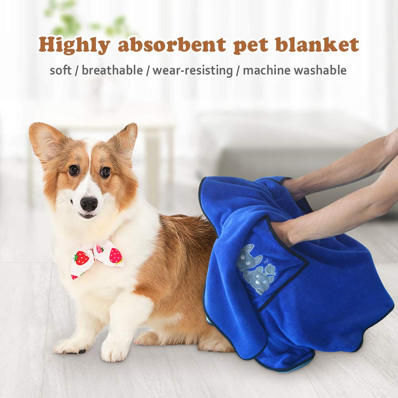 Bravpet Pet Drying Towel Dog Blanket Microfibre Dog Bathrobe Puppy Cat Absorbent Quick Drying Towel Super Soft Bath Towel Machine Washable for Small, Medium, Large for Dog Cat (XL-Large, blue) XL-Large - PawsPlanet Australia