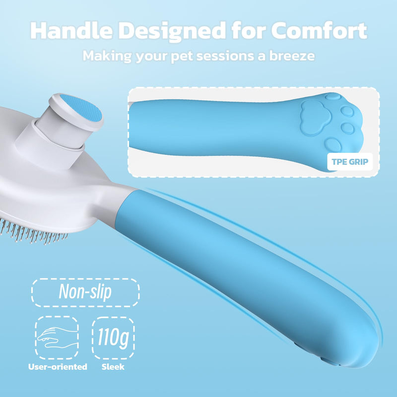Zivacate Cat Brush Dog Brush [Ergonomic Handle & One-Click Cleaning] Self-Cleaning Brush for Short & Long Haired Dogs/Cats/Rabbits, Undercoat Brush (Blue) Blue - PawsPlanet Australia