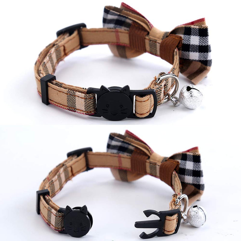 Yizepet 2 Pack/Set Cat Collar Breakaway with Bell - Bowtie Style for Kitty Adjustable 7.8-10.2 brown+black - PawsPlanet Australia