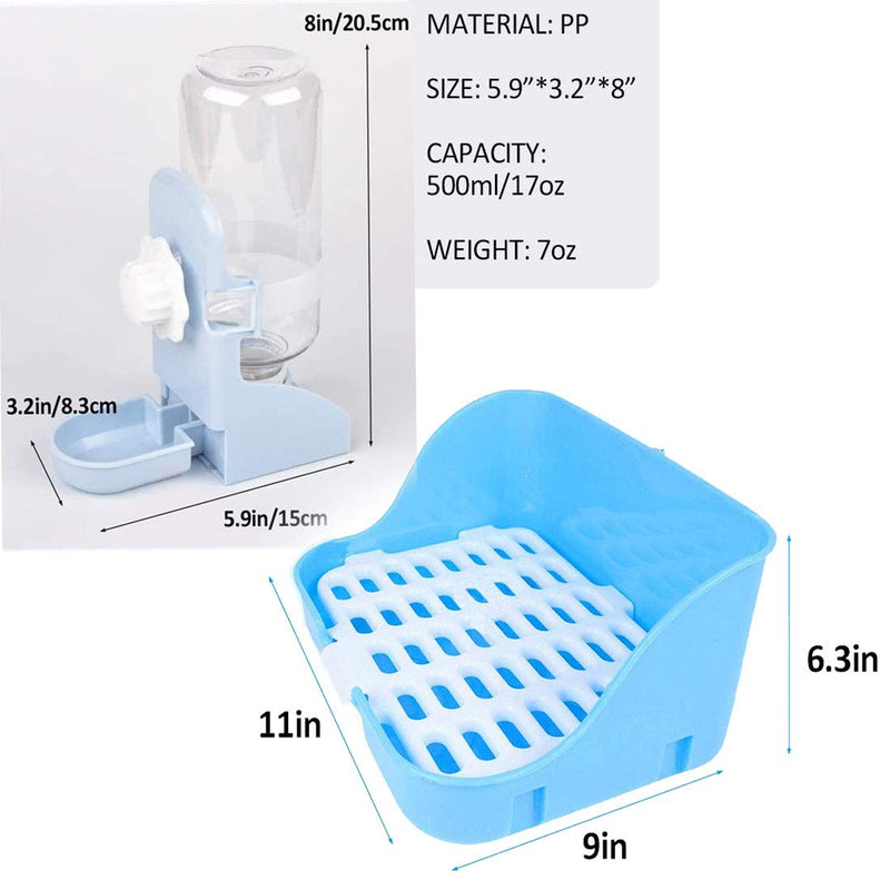 Rabbit Litter Box Bunny Water Bottle,Small Animal Litter Cage Potty Pet Cage 17oz Hanging Water Fountain Automatic Dispenser No Leak WaterFeeder for Chinchilla Guinea Pig Hedgehog Ferret(Blue) - PawsPlanet Australia