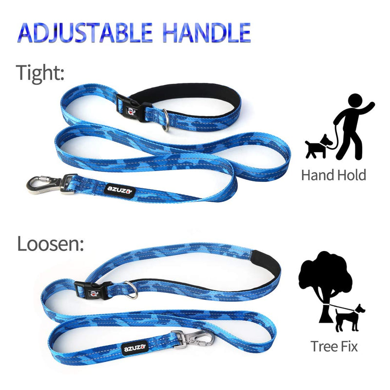 [Australia] - azuza Reflective Dog Collar and Leash Set, Blue Camo Padded Collar with Matching Clip Handle Leash for Small Medium and Large Dogs S (Neck: 11"-16") 