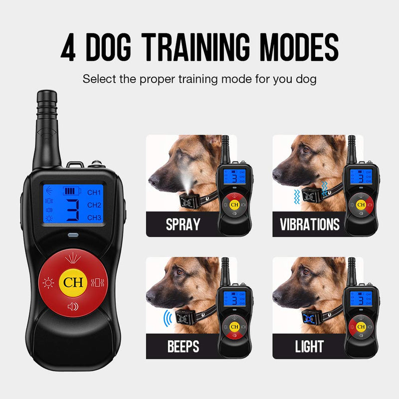 [Australia] - HC Anti-Barking Collar, Dog Training Collar, Dog Remote Trainer, Rechargeable Anti-Bark Device with 4 Modes Beep/Vibration/Spray/Led Light, Adjustable & Waterproof No Shocking Training Set 