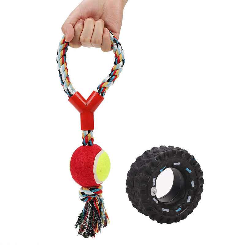 Dog Rope Toy Dog Chew Toy Ball Cotton Knot Rope Tug Rope Ball Strong Squeaky Dog Rubber Chew Toy Tire Durable Dog Molar Bite Toy For Puppy Aggressive Chewer Small Medium Dogs Teeth Cleaning Toys Dog knot rope ring toy - PawsPlanet Australia