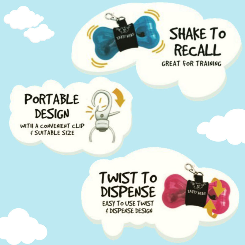 Tatty Head Dog Treat Dispenser And Recall Training Aid - Easy To Use - Just Shake to Recall - Clips To Lead or In Pocket, Ideal For Walks, Suits Both Dogs and Puppies - Clear - PawsPlanet Australia