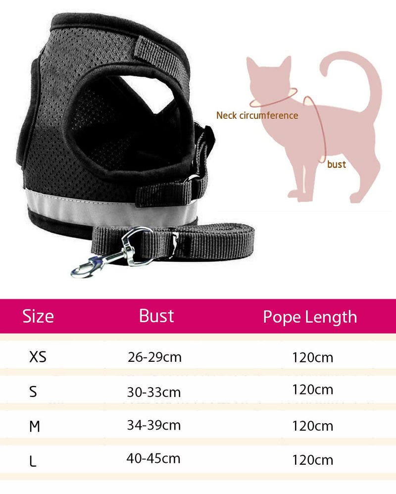 AEITPET Cat Harness, kitten Cat Harness and Lead Set for Walking, Small Cat and Puppy Dog Harness Small Dog Soft Mesh Vest Harness Adjustable Comfort Fit for Pet Kitten (S, black) S - PawsPlanet Australia