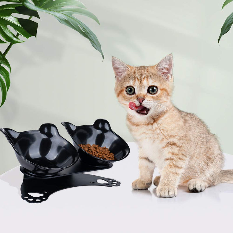 Pantula Cat Bowls Tilted cat Food Bowls Raised cat Food Bowl Pet Double 15° Slanted Plastic cat Bowls Elevated with Non-Slip Rubber Base Stand for Cats Black - PawsPlanet Australia