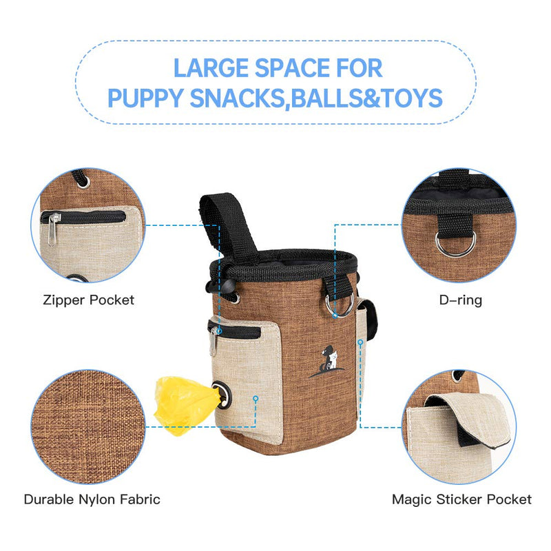 EXCELLENT ELITE SPANKER Dog Treat Pouch with Collapsible Water Feeder Bowl Food Storage Bag for Travel Training Walking Adjustable Belt(Brown) Brown - PawsPlanet Australia