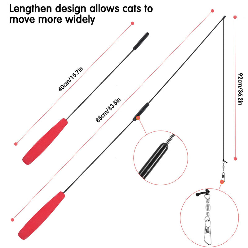 YOUTHINK Cat Feather Wand Interactive Retractable Bendable High Toughness Elastic Cat Feather Toys with Bell and 5 pcs Natural Feather Refills for Cat Playing Chasing Running - PawsPlanet Australia