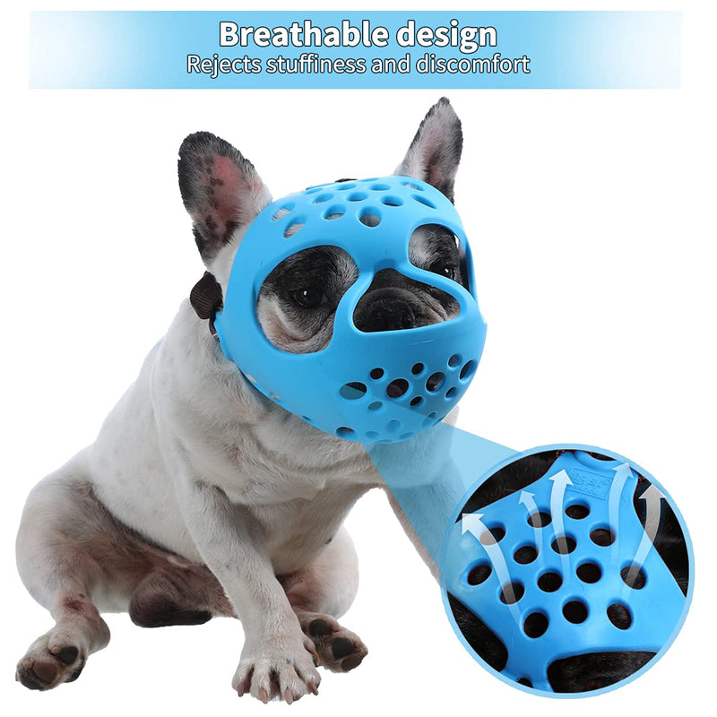 BARKLESS Short Snout Dog Muzzle, Soft Silicone Flat Faced Muzzle for French Bulldog Shih Tzu and Pug for Biting Chewing Licking and Grooming, Allows Panting S(14-15.3in) Blue - PawsPlanet Australia