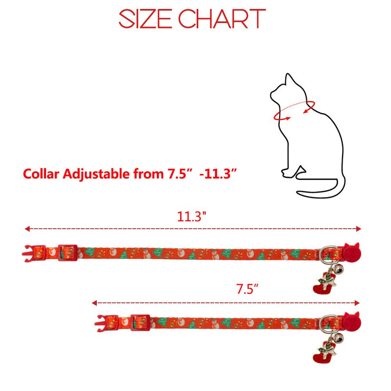 BINGPET Christmas Cat Collar Breakaway with Bell and Charm, Safety Adjustable Kitten Collars 2 Pack - PawsPlanet Australia