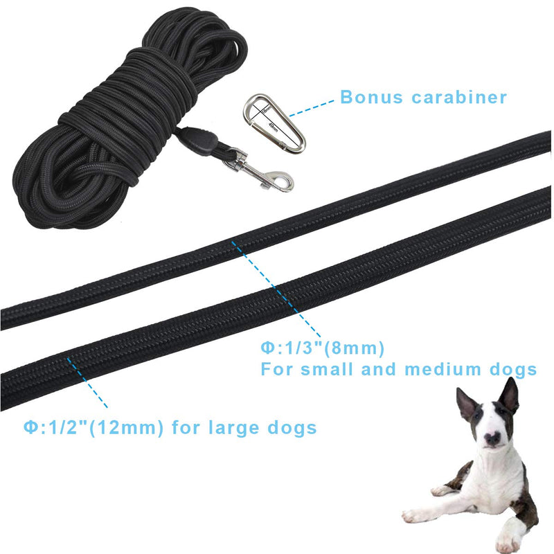 MayPaw 5m 10m 15m Long Dog Training Lead- Heavy Duty Nylon Rope Recall Pet Tracking Line Leash- for Small Medium Outside Training Play Camping or Backyard (30m*8mm -100ft, Black) 30m*8mm - PawsPlanet Australia