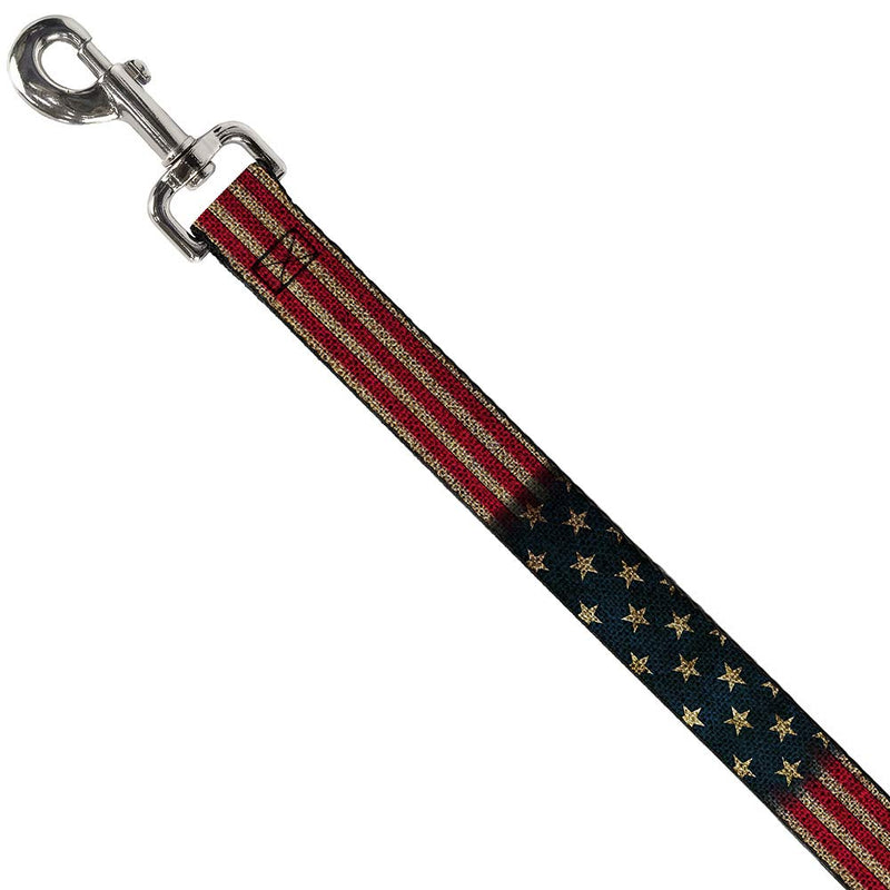 [Australia] - Buckle-Down Dog Leash Vintage US Flag Stretch 6 Feet Long 0.5 Inch Wide 6 Feet Long - 1.5" Wide 