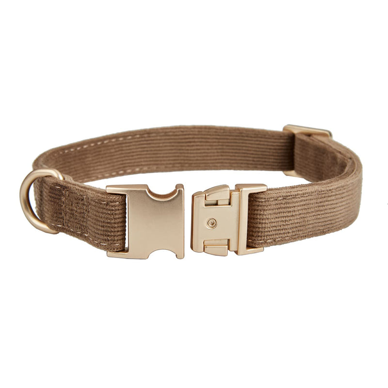 Ewinoom Soft Dog Collar with Metal Gold Buckle - Adjustable Durable Comfy Pet Collars for Large Medium Small Dogs - Corduroy Velvet Dog Collar Small (Pack of 1) Brown - PawsPlanet Australia