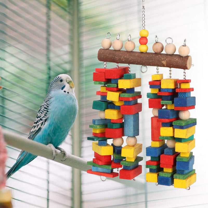 Tnfeeon Large Wooden Pet Bird Swing Toy, Colorful Blocks Parrot Cage Chewing Toys Hanging Climbing Toy for Medium and Small Parrots Birds - PawsPlanet Australia