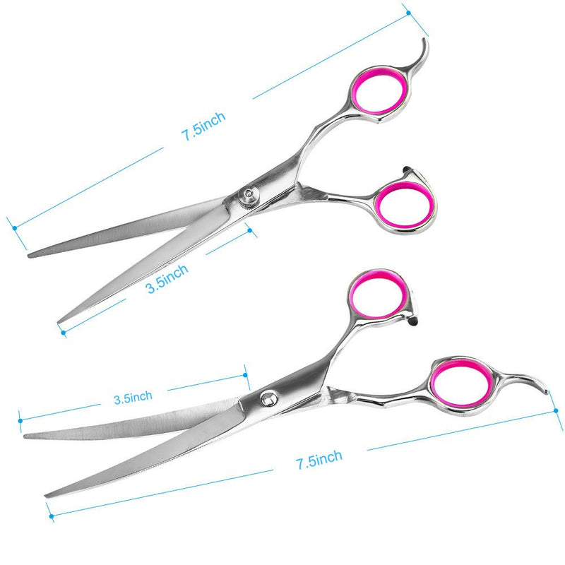 [Australia] - Number-One Pro Premium Pet Grooming Scissors Set, 4 Pieces Stainless Steel Pet Trimmer Kit, Used for Dog or Cat - With 7.5-inch Cutting Scissors, Thinning Shear, Curved Scissors, Grooming Comb 