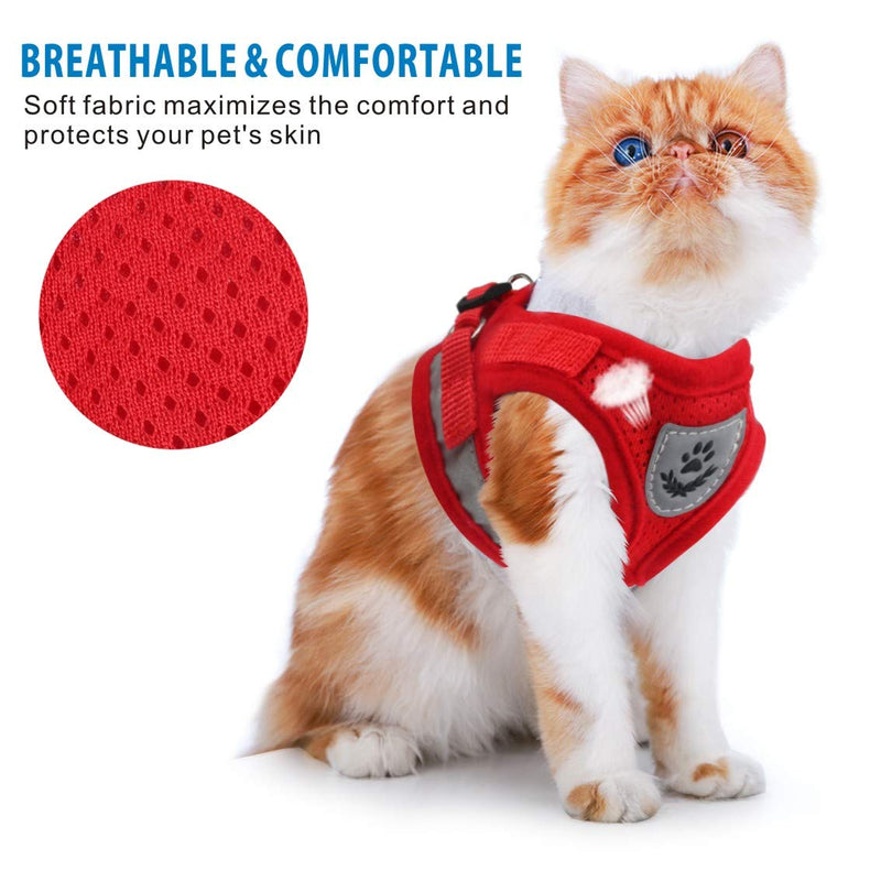 [Australia] - Idepet Cat Harness and Leash for Walking Adjustable Soft Mesh Vest Harnesses with Reflective Strap Metal Leash Ring Metal Clip for Small Medium Large Cats Pets Kitten Puppy Rabbit Red 