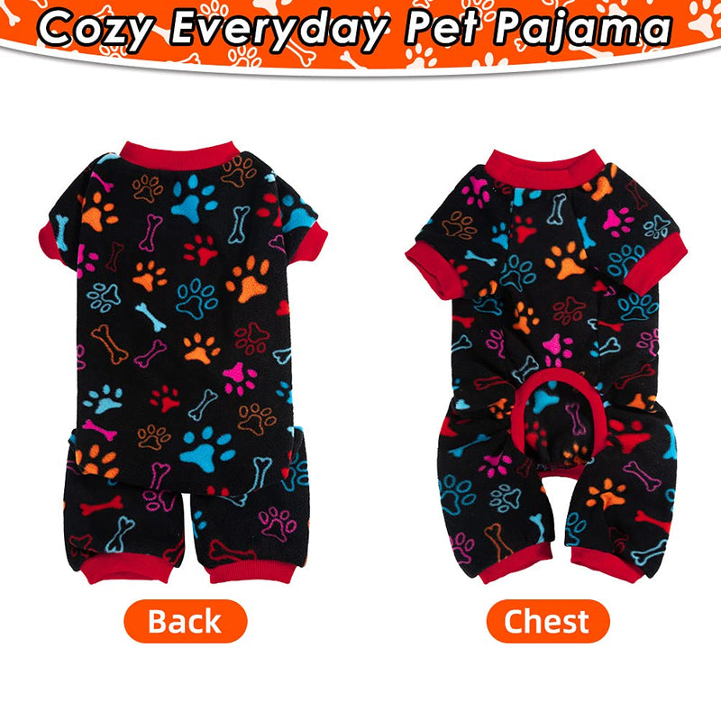 PUPTECK Soft Polar Fleece Dog Pajamas - Adorable Puppy Clothes Jumpsuit Pjs - Lightweight Cat Coat Pet Apparel - Cute Paw Design Small Black - PawsPlanet Australia