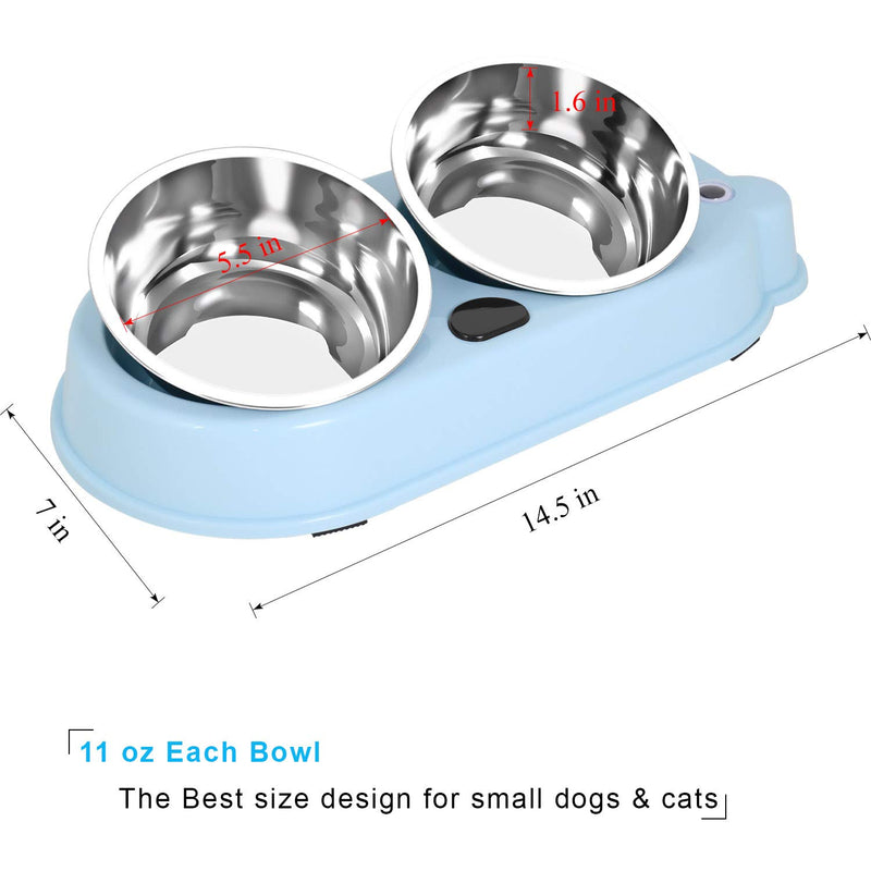 [Australia] - Upsky Double Dog Cat Bowls Double Premium Stainless Steel Pet Bowls with Cute Modeling Pet Food Water Feeder Blue 