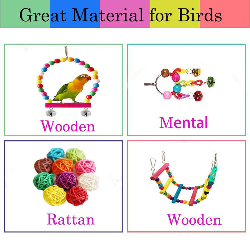 ESRISE Bird Parrot Toys, Hanging Bell Pet Bird Cage Hammock Swing Toy Wooden Perch Mirror Chewing Toy for Small Parrots, Conures, Love Birds, Small Parakeets Cockatiels, Macaws, Finche - PawsPlanet Australia